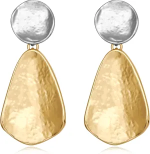 YUJIE Gold Earrings for Women Geometric Chunky Dangle Earring 18k Gold Plated Trendy Silvery Two-Tone Statement Jewelry