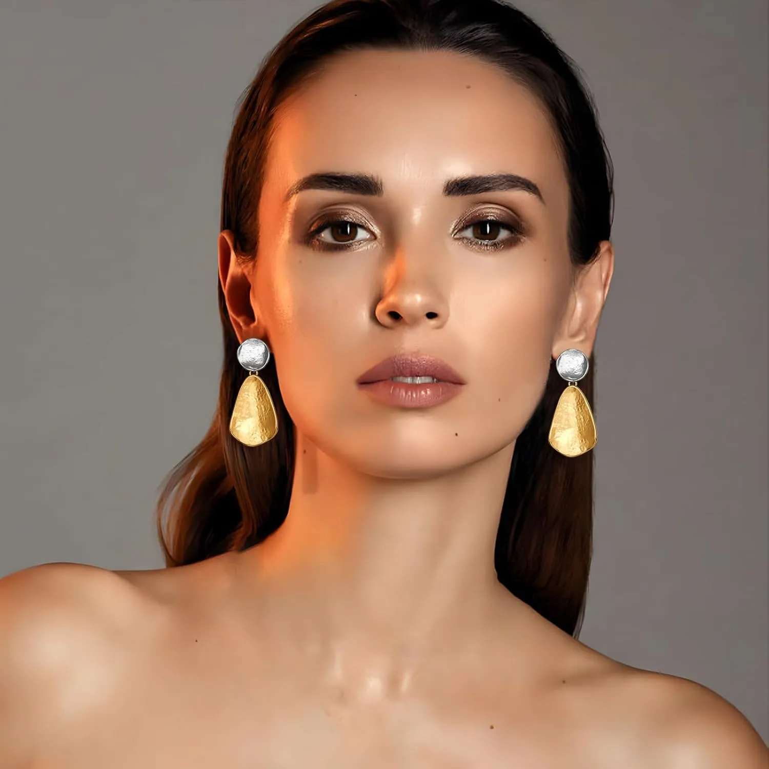 YUJIE Gold Earrings for Women Geometric Chunky Dangle Earring 18k Gold Plated Trendy Silvery Two-Tone Statement Jewelry