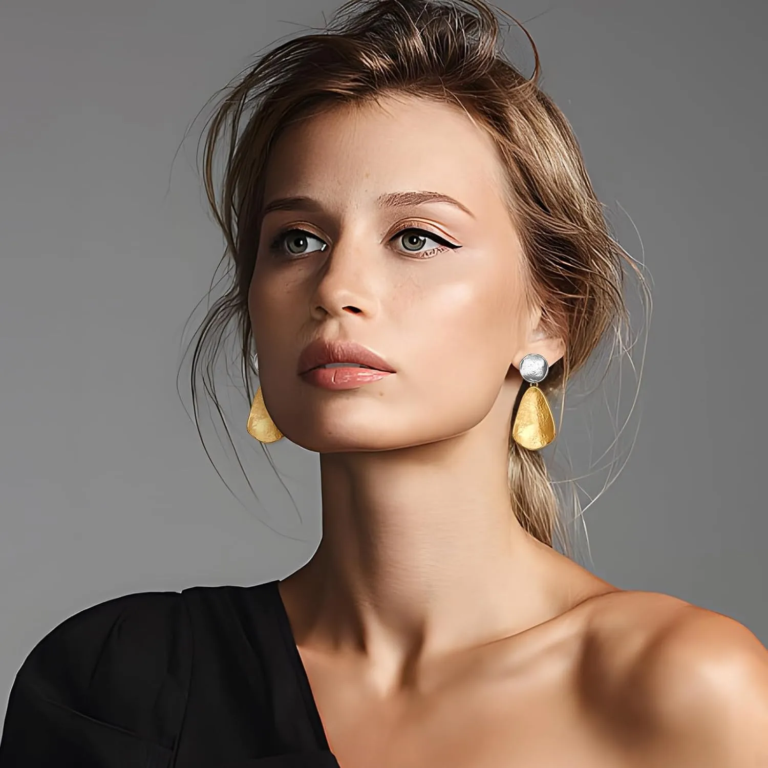 YUJIE Gold Earrings for Women Geometric Chunky Dangle Earring 18k Gold Plated Trendy Silvery Two-Tone Statement Jewelry
