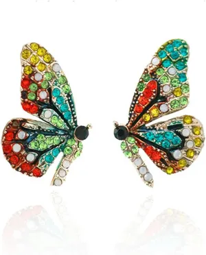 YUNXI Fairy Butterfly Stud Earrings 3D Rhinestone Color Fairy Butterfly Diamond Crystal Animal Earrings
