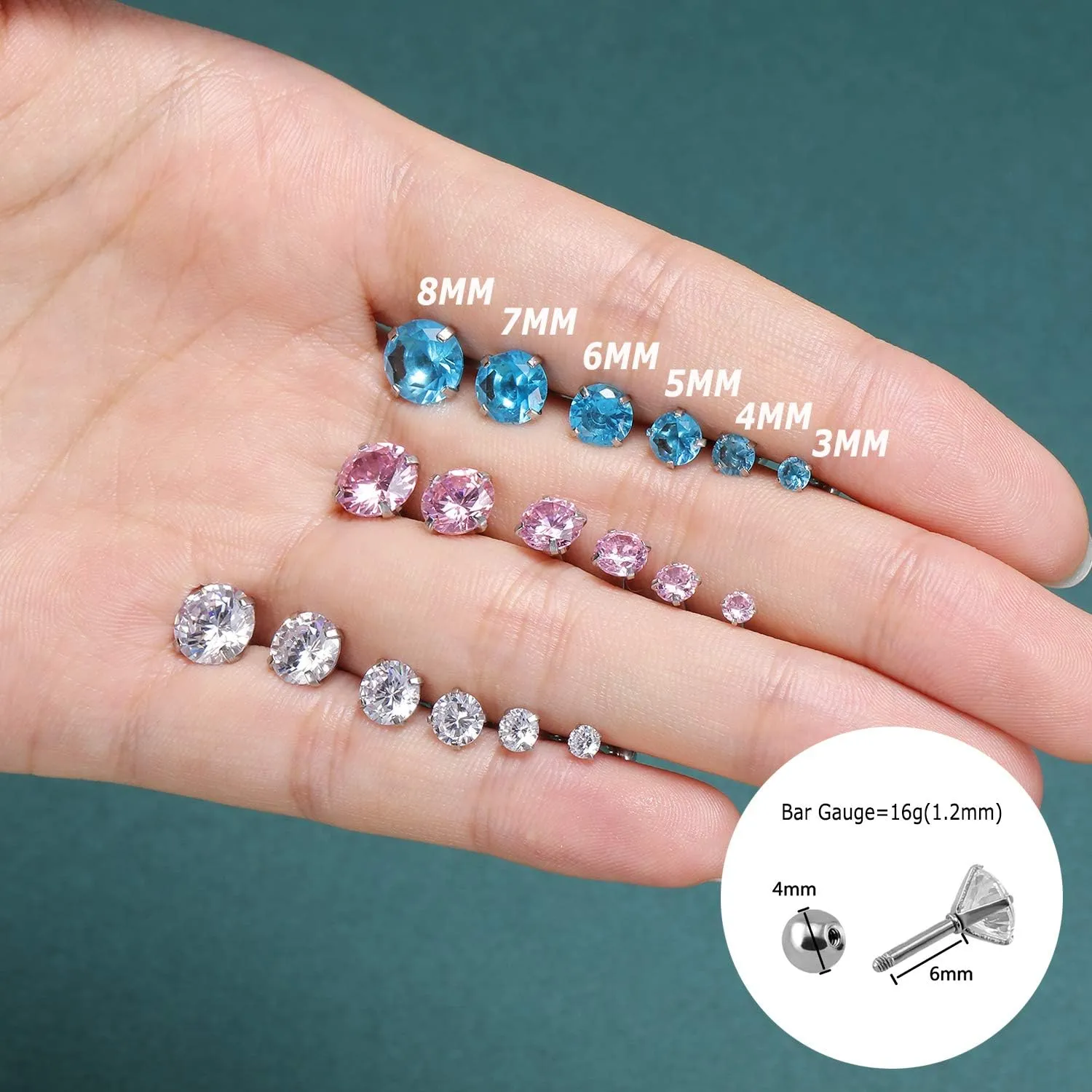 ZS 4 Pairs Shiny Cubic Zirconia Cartilage Earrings 16G Surgical Steel Stud Earrings Tragus Helix Conch Ear Piercing Sets