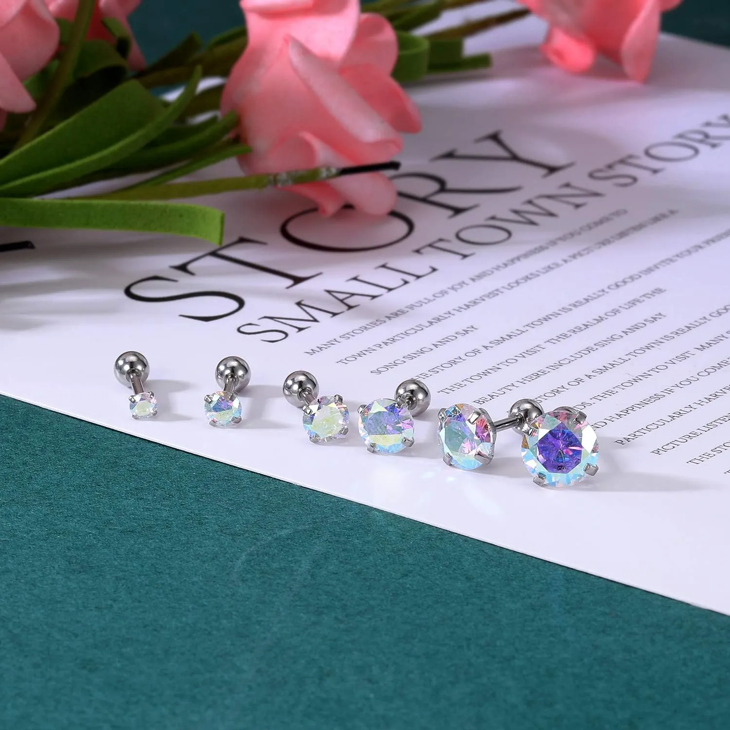 ZS 4 Pairs Shiny Cubic Zirconia Cartilage Earrings 16G Surgical Steel Stud Earrings Tragus Helix Conch Ear Piercing Sets